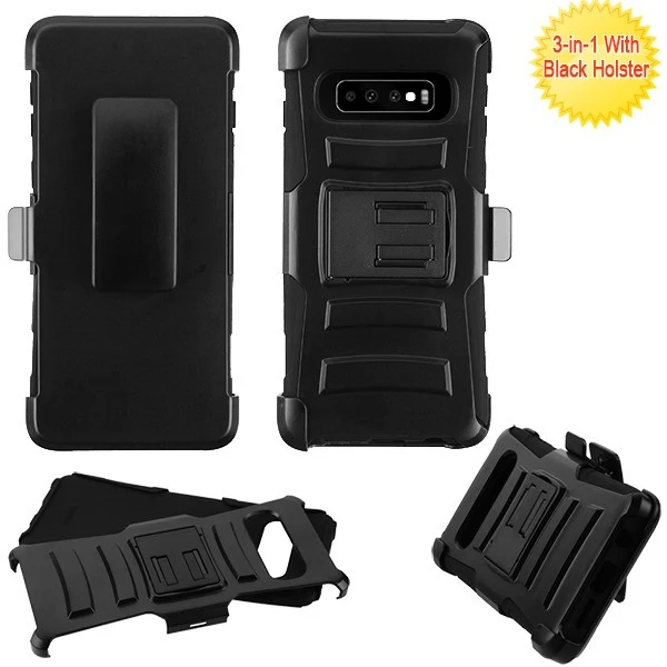 Asmyna Advanced Armor Stand Protector Cover Combo (with Black Holster) for Samsung Galaxy S10 - Black / Black Black / Galaxy S10