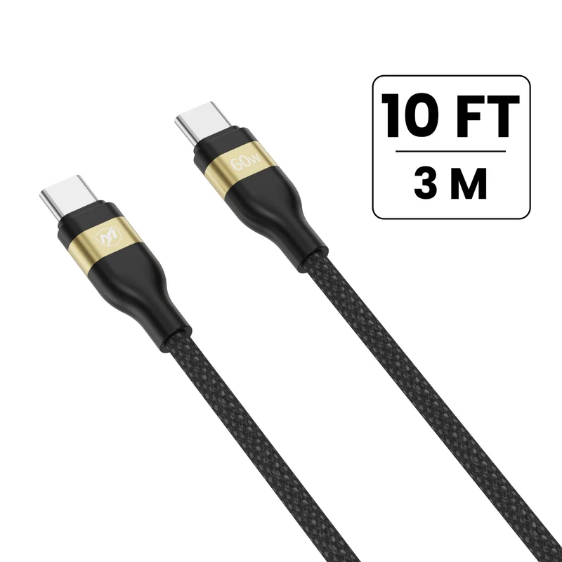 MyBat Pro 60W USB-C to USB-C Braided Charging Cable - 10FT - Black Universal / Black