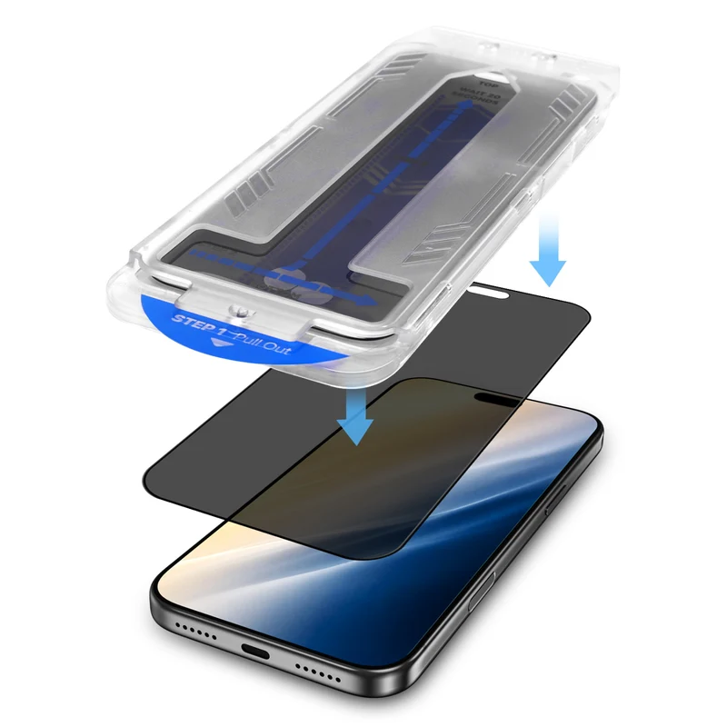 MyBat Pro 2-Way Privacy Tempered Glass Screen Protector with Installation Tray for Apple iPhone 18 Pro - Black iPhone 18 Pro