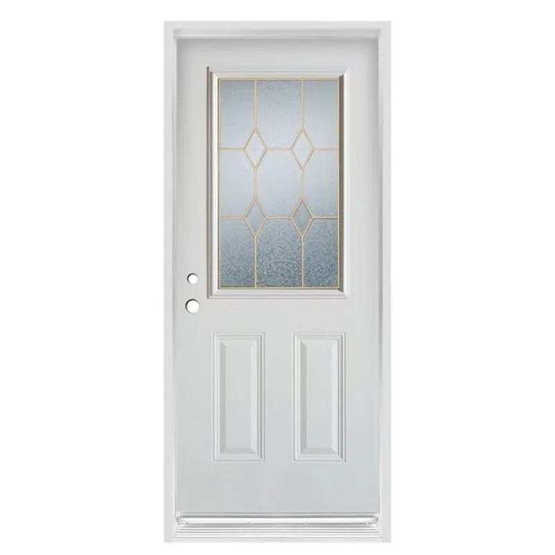 Dusco Doors Tulip 32 x 80-in White Steel Prehung Front Door 1/2-Lite, Brass Caming, Right