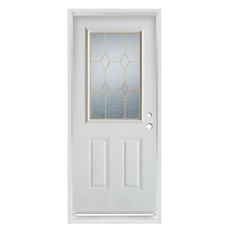 Dusco Doors Tulip 36 x 80-in White Steel Prehung Front Door 1/2-Lite, Brass Caming, Left