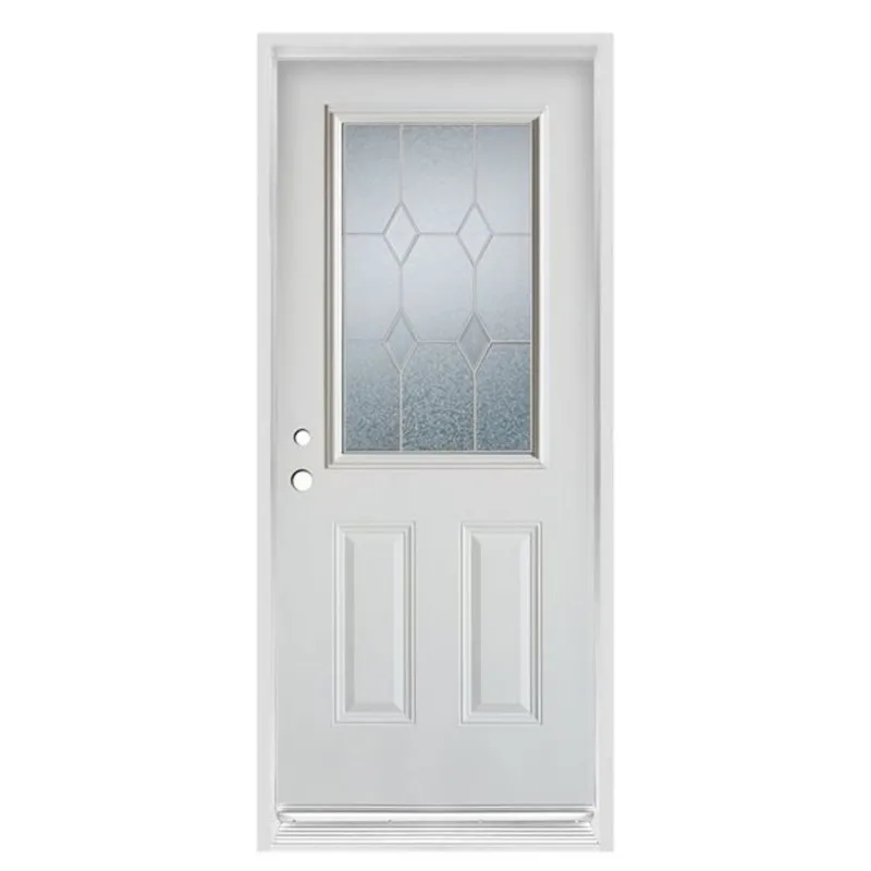 Dusco Doors Tulip 36 x 80-in White Steel Prehung Front Door 1/2-Lite, Zinc Caming, Right
