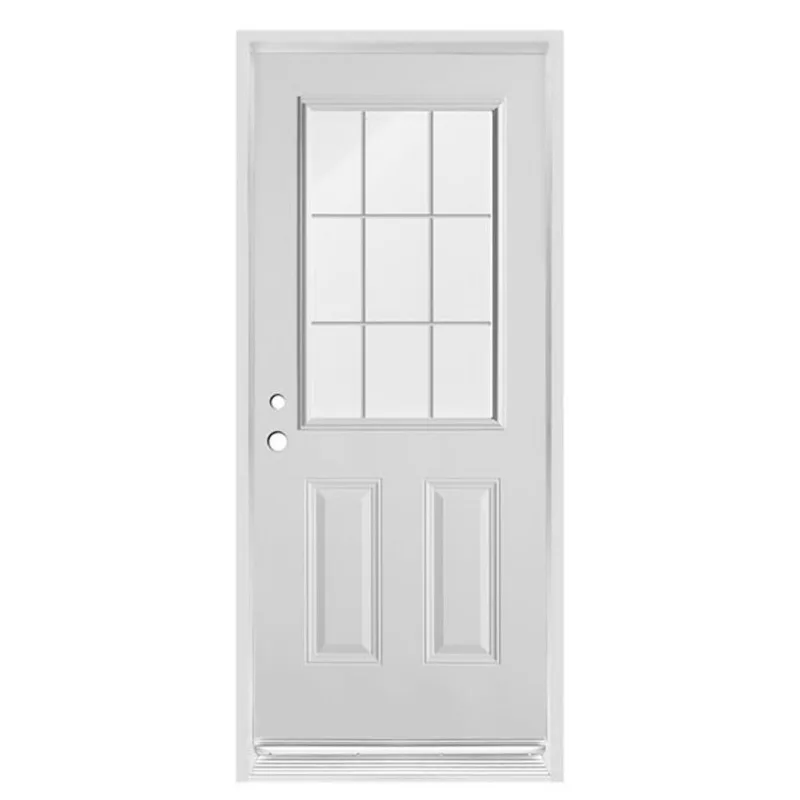 Dusco Doors 36-in x 80-in x 4-5/8-in 9-Lite 2-Panel Prefinished White Right-Hand Inswing Steel Prehung Front Door