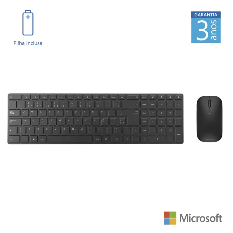 Teclado e Mouse Sem Fio Designer Bluetooth Preto Microsoft - 7N900005 7N900005