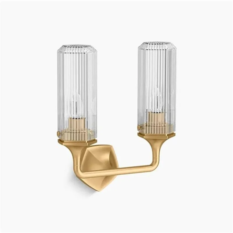 KOHLER Occasion Brushed Brass Metal 2-Light Wall Sconce w/ Ridged Cylindrical Glass Shades
