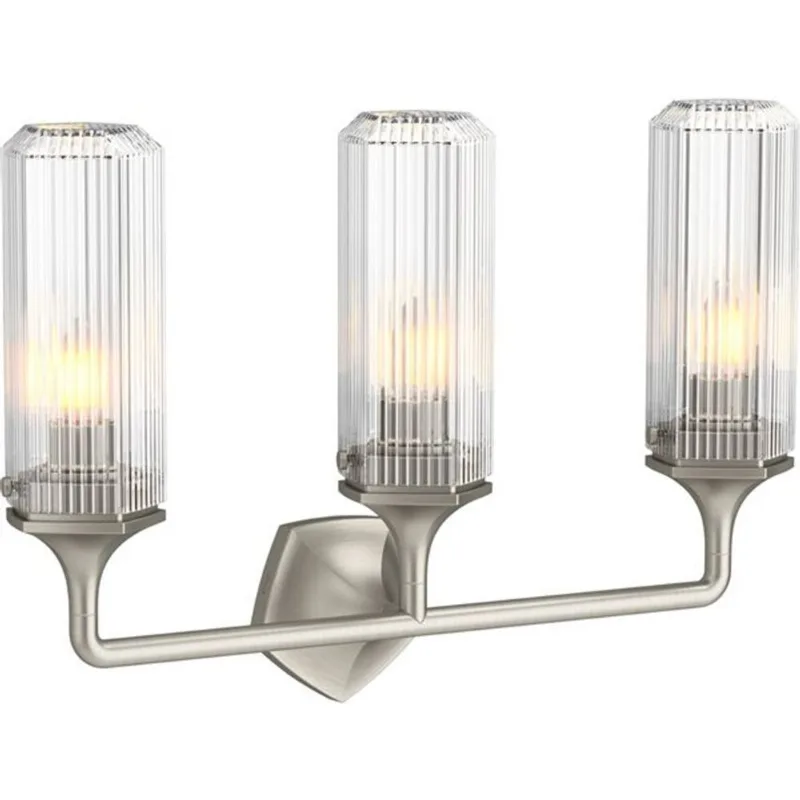 KOHLER Occasion 3-Light Wall Sconce w/ Ridged Cylindrical Glass Shades and Installation Hardware - Brushed Nickel