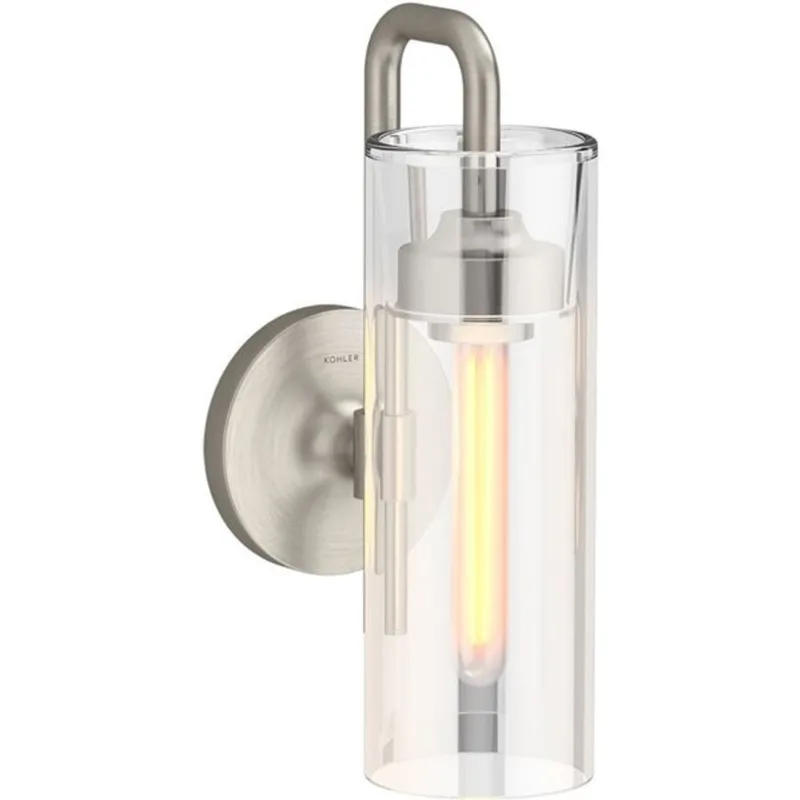 KOHLER Purist 4.75-in W 1-Light Modern Clear Glass Brushed Nickel Wall Sconce