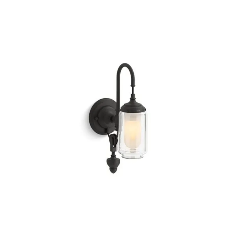 KOHLER Artifacts 1-Light Adjustable Wall Sconce w/ Clear Glass Shade + Inner Frosted Glass Diffuser - Matte Black