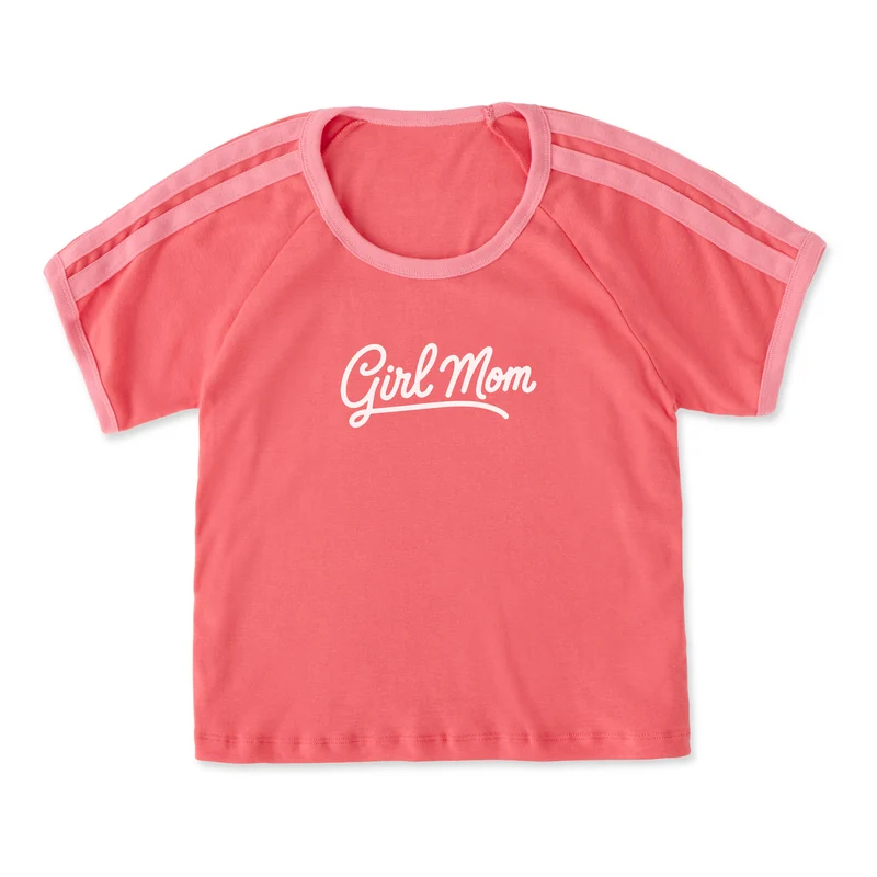Women's Girl Mom Script Shoulder-Striped Ringer Tee Strawberry with Pink Stripe / XXL / Assortment Tops