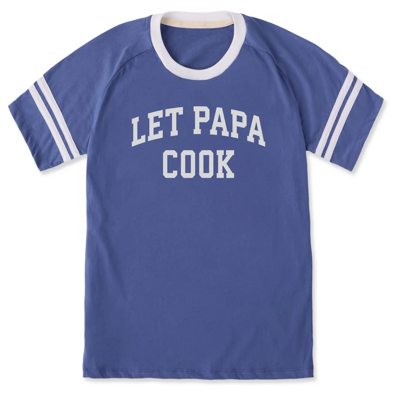 Unisex Let Papa Cook Arch Sleeve-Striped Tee Royal with Bright White Stripe / M / Assortment Tops