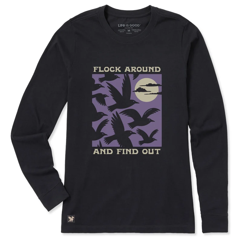 Women's Flock Around Crows Long Sleeve Crusher Tee Faded Black / XXL / Crusher