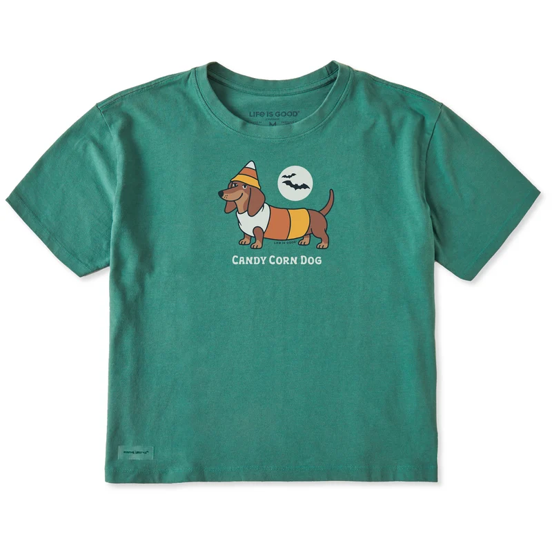 Women's Candy Corn Dog Short Sleeve Crusher Boxy Tee Spruce Green / M / Crusher