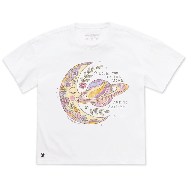 Women's Love You To the Moon Short Sleeve Oversized Crusher Tee Cloud White / XS / Crusher