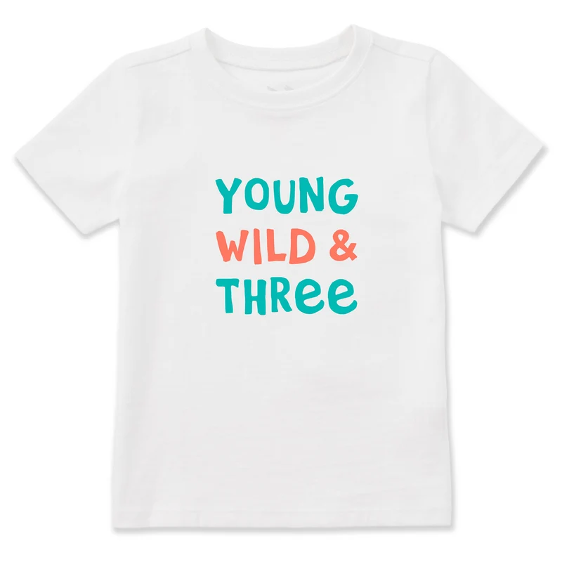 Toddler Young Wild and Three Short Sleeve Crusher Tee Cloud White / 4T / Crusher