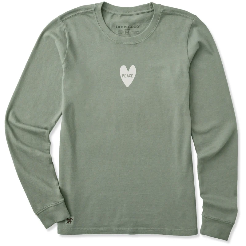 Women's Peace in Love Long Sleeve Crusher Tee Moss Green / S / Crusher