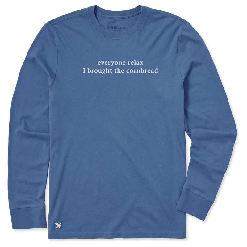 Men's Everyone Relax I Brought Cornbread Long Sleeve Crusher Tee Vintage Blue / XXL / Crusher