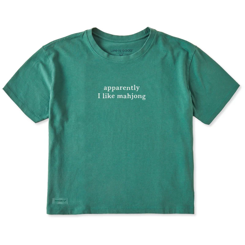 Women's Apparently I Like Mahjong Short Sleeve Crusher Boxy Tee Spruce Green / XL / Crusher