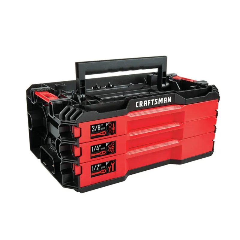 CRAFTSMAN Versa Stack 3-Drawer Mechanic Tool Set - Polished Chrome - 216 Pieces - Black and Red