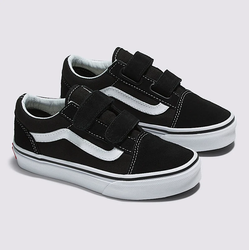 Vans Kids Old Skool V Skateboard Shoe - Black/True White 1Y