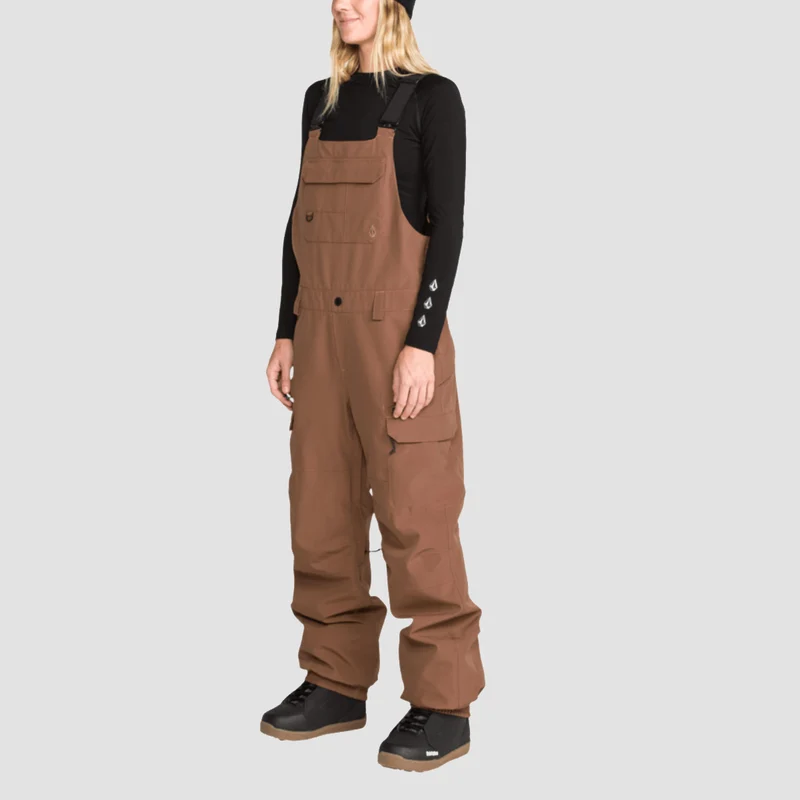 Volcom Creston 3D Stretch Bib 15K Snow Pants Desert Taupe - Womens Large