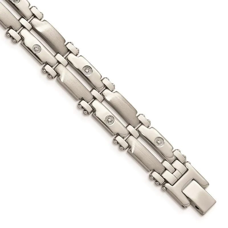 Aço Inoxidável C/14k Ouro Branco Acentos &amp; Diamantes 8.5in Br