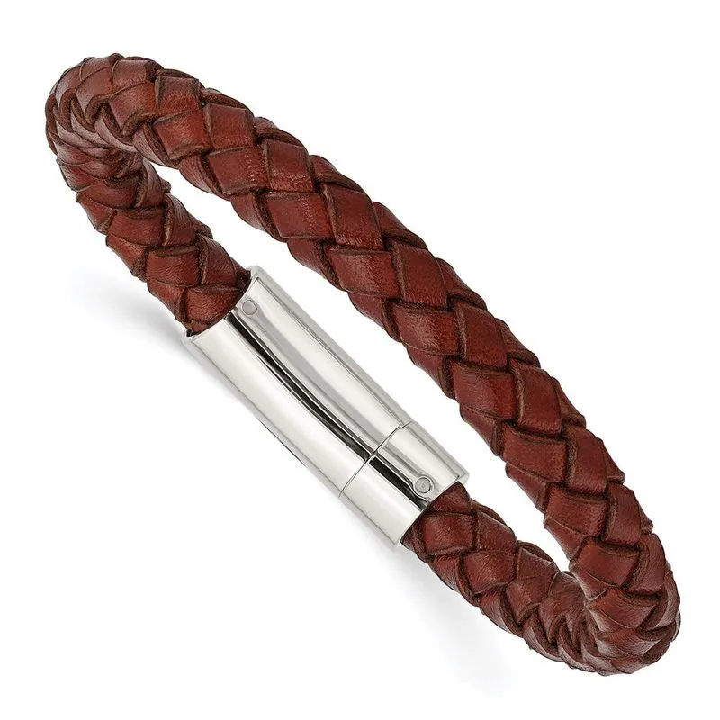 Aço Inoxidável Couro Marrom 8.5in Pulseira