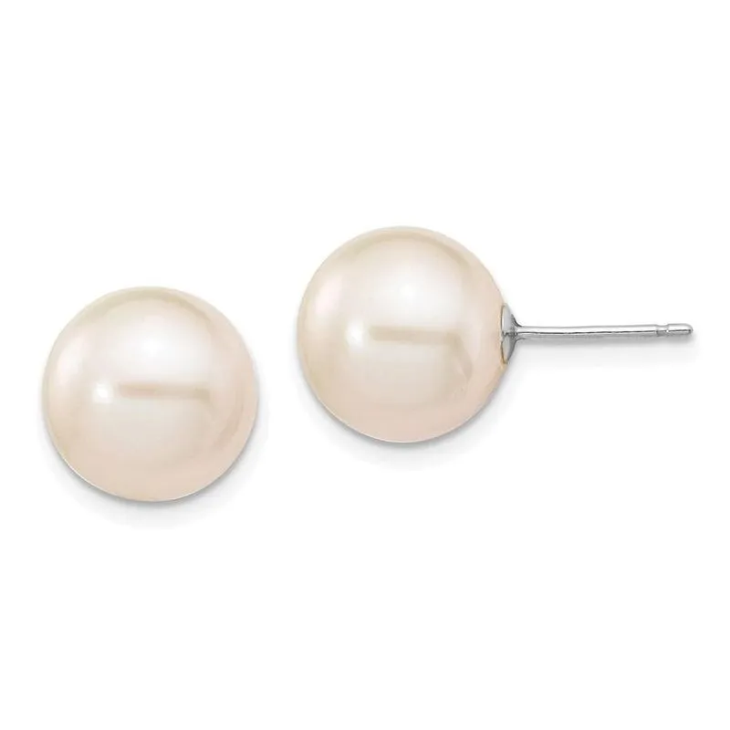 14k Ouro Branco 10-11mm Branco Redondo Fw Cultivado Pérola Stud Po
