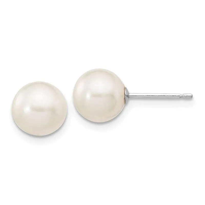 14k Ouro Branco 7-8mm Branco Redondo Fw Cultivado Pérola Stud Post