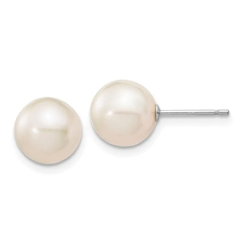 14k Ouro Branco 8-9mm Branco Redondo Fw Cultivado Pérola Stud Post