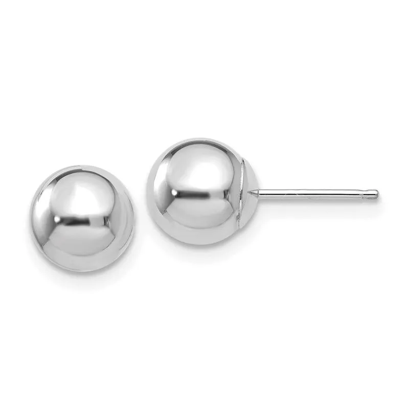 14k Ouro Branco Polido 7mm Esferas Post Brincos