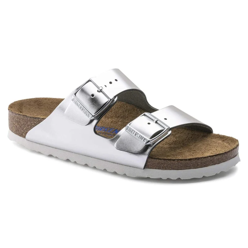 Birkenstock Arizona Soft Footbed Sandal Metallic Silver Leather / W6-6.5 / Medium