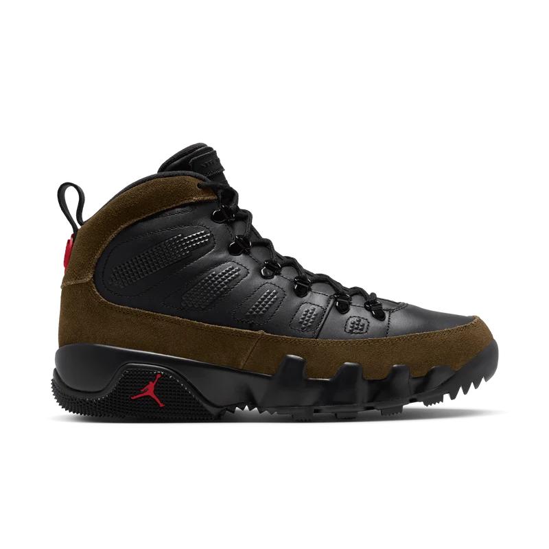 Men's Air Jordan 9 Retro Boot NRG Black/Light Olive-True Red / 10.5