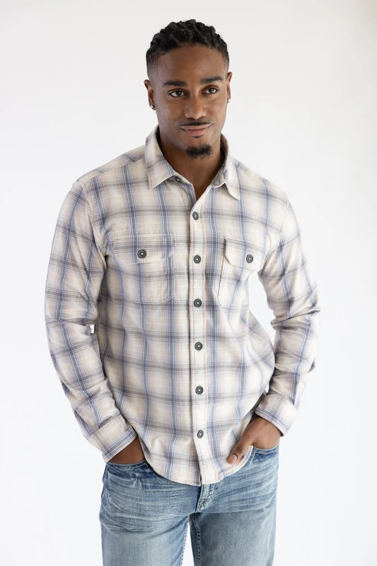 Hallstatt Knit Button Up Flannel Shirt for Men in Sand Sand Plaid / XXL / Sand