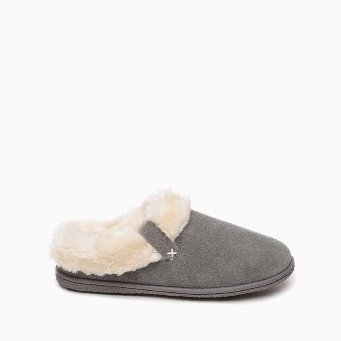 Women's Camp Collar Scuff Slipper - Grey Grey / 8 Medium