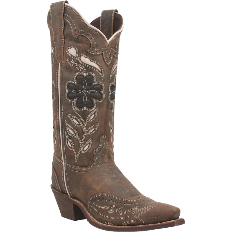 Laredo Brown Zuri Women's 12 inch Snip Toe Leather Western Boots 54268 BROWN / 8.5 / M