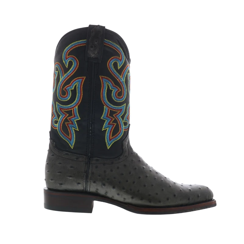 Dingo Ranger Ostrich Print Leather Mens Black Extra Wide Western Boots 9