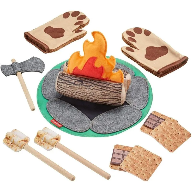 Fisher-Price S'more Fun Campfire - 18-Piece Pretend Camping Play Set with Real Wood for Preschoolers Ages 3 Years & Up