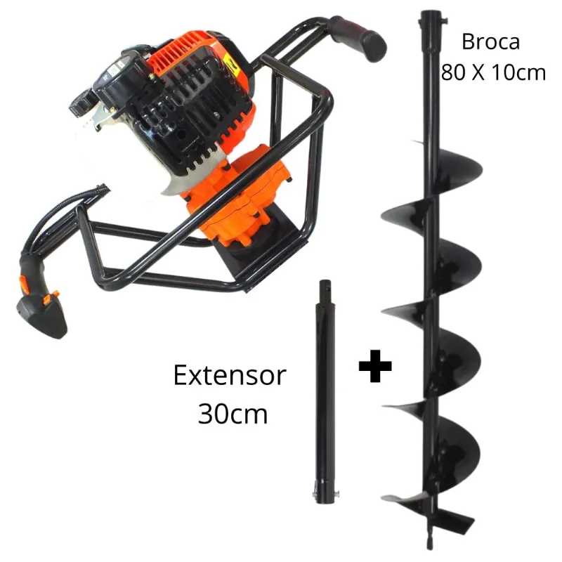 Perfurador De Solo Profissional Á Gasolina Vulcan Vps520 2t 52cc 2,5hp Com Broca 80x10cm + Extensor De 30cm Ideal Para Colocação De Cercas E Grades