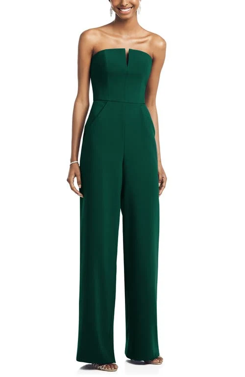 Dessy Collection Strapless Crepe Jumpsuit in Hunter, Size 14 Hunter / 14