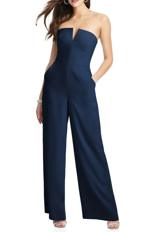 Dessy Collection Strapless Crepe Jumpsuit in Midnight, Size 6 Midnight / 6