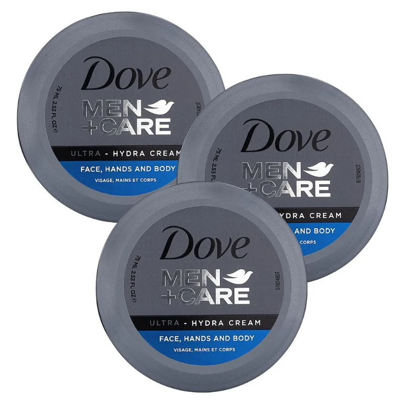 Cream Dove Men+care Ultra Hydra 75 Ml Para Rosto, Mãos E Corpo, Pacote Com 3 Unidades