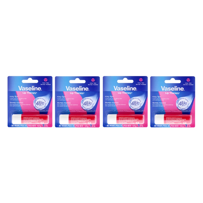 Vaseline Lip Therapy Petroleum Jelly - Rosy by Vaseline for Women - 0.16 oz Lip Balm - Pack of 4 0.16 oz