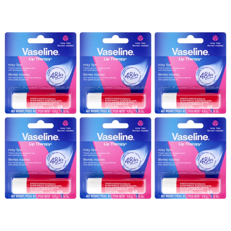 Vaseline Lip Therapy Petroleum Jelly - Rosy by Vaseline for Women - 0.16 oz Lip Balm - Pack of 6 0.16 oz