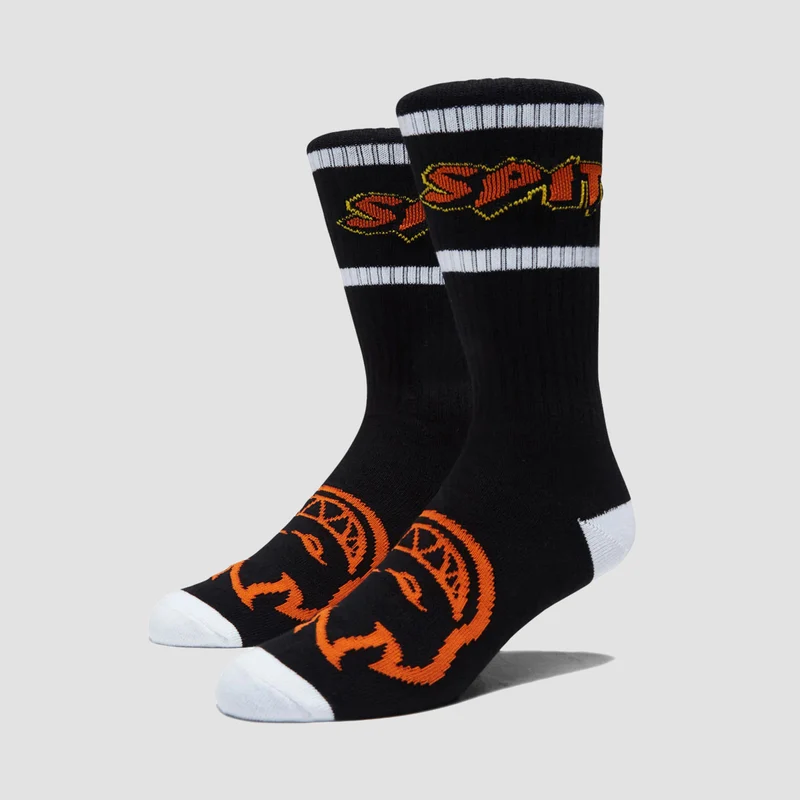 Spitfire Hellfire Script Socks Black/White/Orange Black/White/Orange
