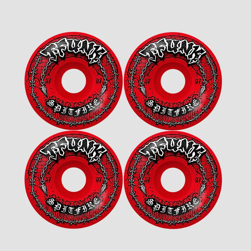 Spitfire F4 T-Funk Raw Radial Full 97DU Skateboard Wheels Red 57mm 57mm