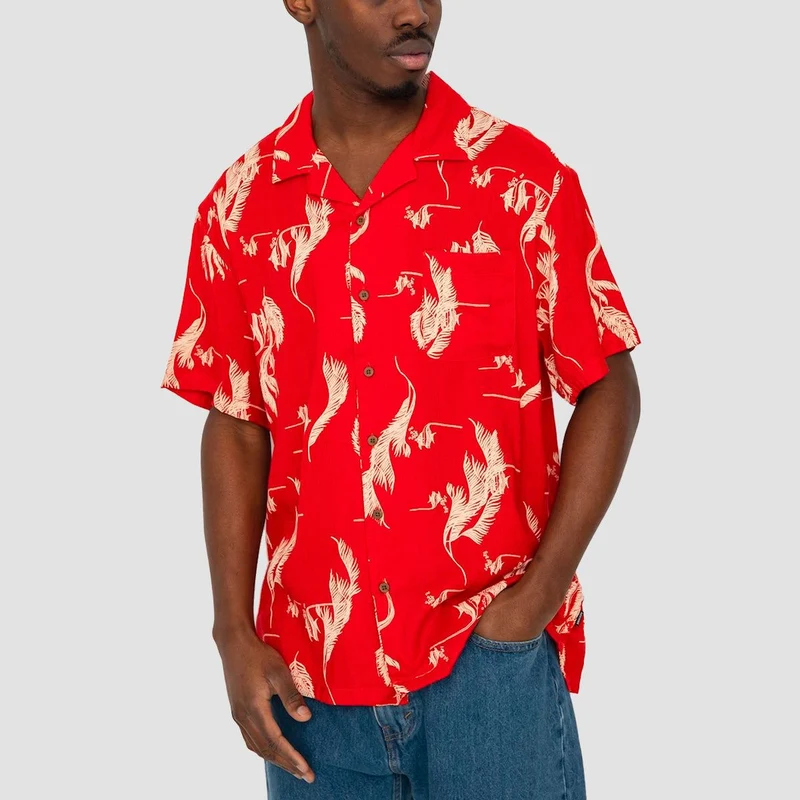 Brixton Bunker Slub Short Sleeve Shirt Aloha Red/White/Coconut XX-Large / Aloha Red/White/Coconut