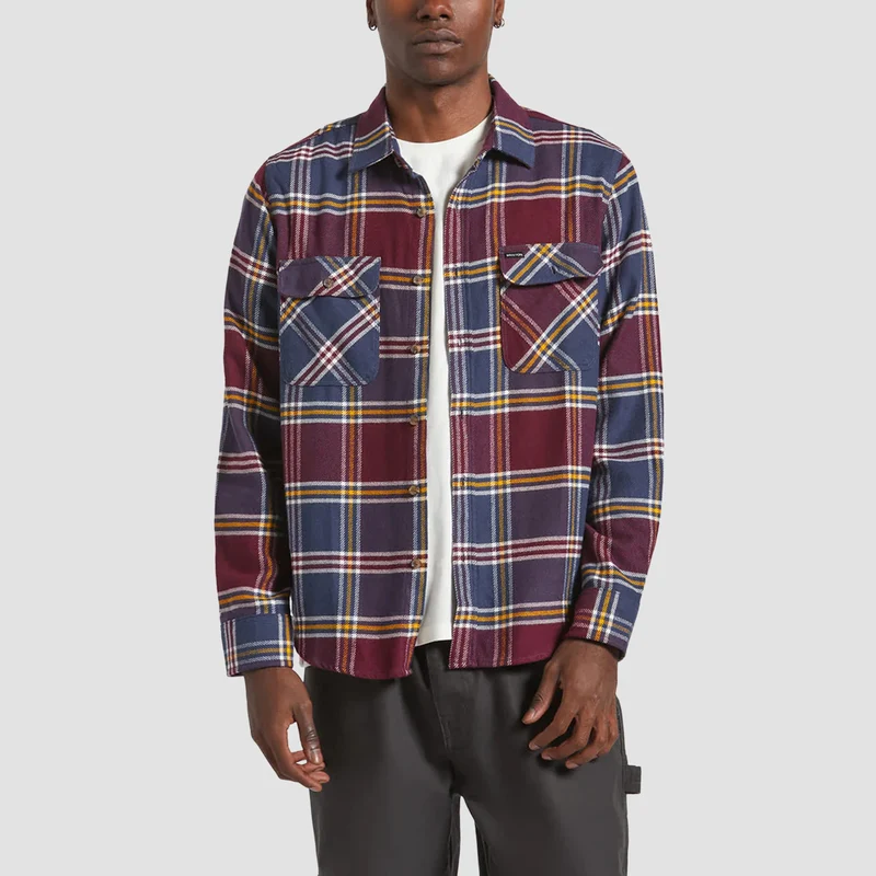 Brixton Bowery Longsleeve Flannel Shirt Mood Indigo/Port/Saffron Medium / Mood Indigo/Port/Saffron
