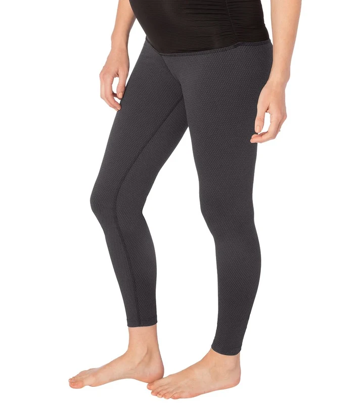 Beyond Yoga: Beyond the Bump Deco Fold Down Maternity Yoga Leggings Black-Steel / M