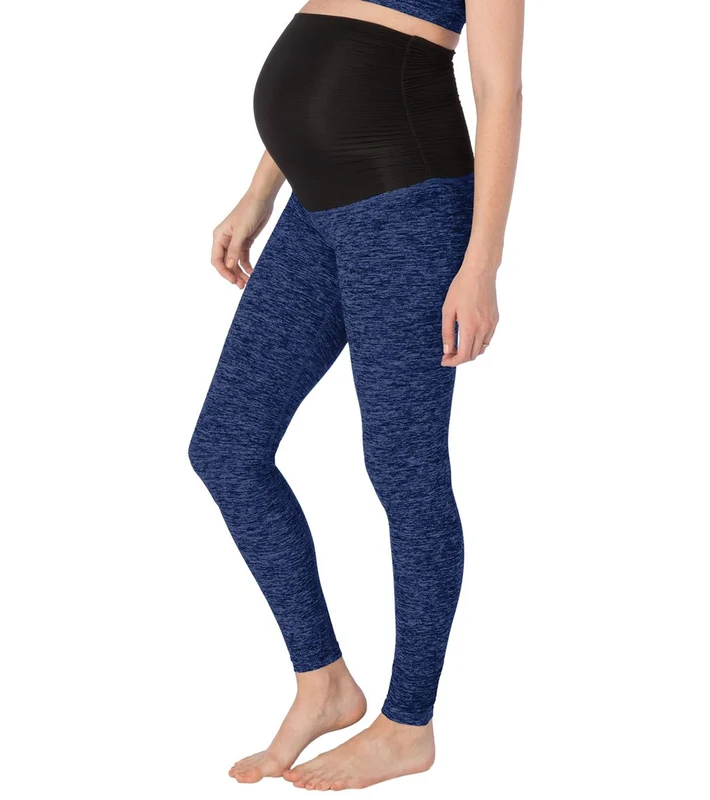 Beyond Yoga: Beyond the Bump Spacedye Fold Down Maternity Yoga Leggings Black-Cobalt / XS