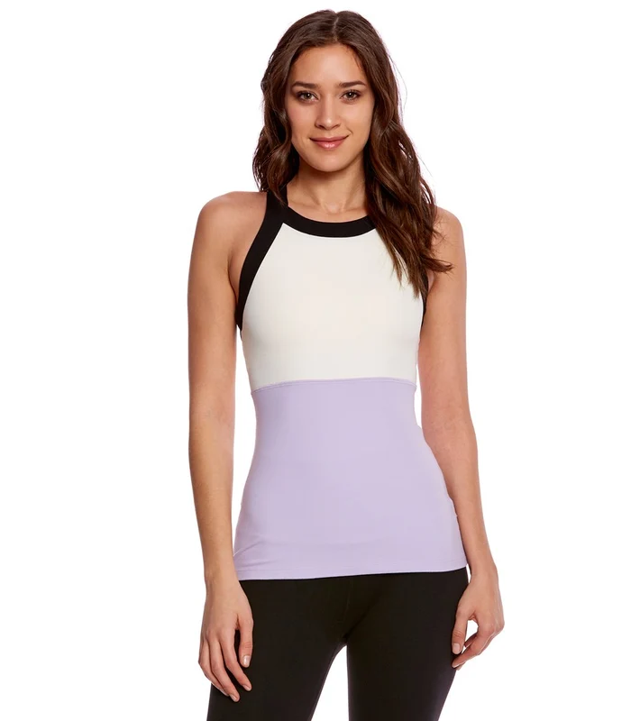 Beyond Yoga Kate Spade Blocked Bank Racer Yoga Tank Top Lilac Charm/Cream / L